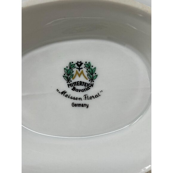 Mitterteich Gravy Boat With Attached Plate Meissen Floral Gold Trim Germany - Picture 8 of 10